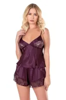 Mürdüm Saten Babydoll Şort Takımı Ahu Primoda 9132 Mürdüm görsel 4