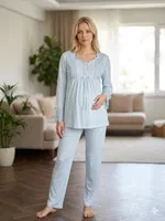 Müslim Aksesuarlı Kadın 3'lü Pijama Takımı Bone Club 6109 Mavi görsel 4