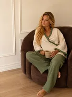Müslin Yeşil Fırfır Ayrıntılı Çapraz Kapamalı Kadın Pijama Takımı Bella Notte 61159 Yeşil görsel 4