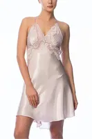 Kadın Saten Sırt Dekolteli Dantel Detaylı Kısa Gecelik NBB 3223 Pudra detay görünüm