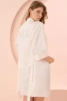 Saten Yazı İşlemeli Kuşak Bağlamalı Ekru Bride Sabahlık NBB 3232 farklı açı