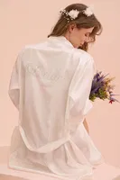 Saten Yazı İşlemeli Kuşak Bağlamalı Ekru Bride Sabahlık NBB 3232