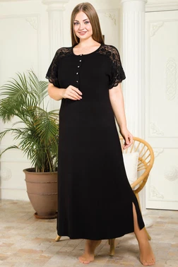 Lady Omuzları Dantelli Uzun Büyük Beden Elbise Lady 7226