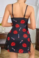Öpücük Desenli Askılı Dantelli Mini Seksi Gecelik Jesica Bella JB-15051 Siyah detay görünüm