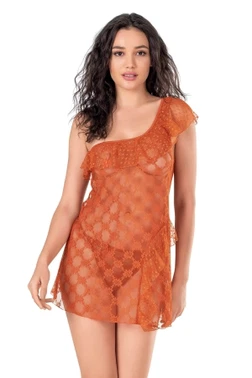 Ahu Lingerie Oranj Kısa Tül Gecelik Ahu Primoda 4129