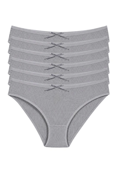 Pamuk Kaşkorse Kadın Bikini Külot Gri 6'lı Paket Yıldız 3554