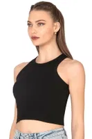 Pamuklu Kaşkorse Fitilli Halter Yaka Esnek Rahat Geniş Biyeli Crop Atlet Büstiyer Özkan 27425 Siyah görsel 27