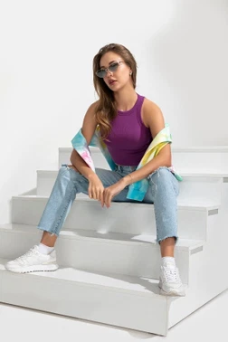 Pamuklu Kaşkorse Fitilli Halter Yaka Esnek Rahat Geniş Biyeli Crop Atlet Büstiyer Özkan 27425 - Alternatif Görünüm