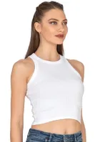 Pamuklu Kaşkorse Fitilli Halter Yaka Esnek Rahat Geniş Biyeli Crop Atlet Büstiyer Özkan 27425 Beyaz görsel 22