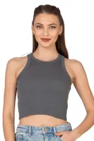 Pamuklu Kaşkorse Fitilli Halter Yaka Esnek Rahat Geniş Biyeli Crop Atlet Büstiyer Özkan 27425 Antrasit görsel 29
