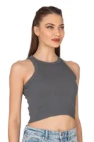 Pamuklu Kaşkorse Fitilli Halter Yaka Esnek Rahat Geniş Biyeli Crop Atlet Büstiyer Özkan 27425 Antrasit görsel 30