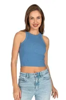 Pamuklu Kaşkorse Fitilli Halter Yaka Esnek Rahat Geniş Biyeli Crop Atlet Büstiyer Özkan 27425 Mavi görsel 15