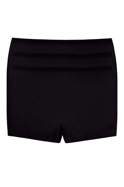 Pamuklu Likralı Kadın Boxer Siyah 3'lü Paket Yıldız 3876