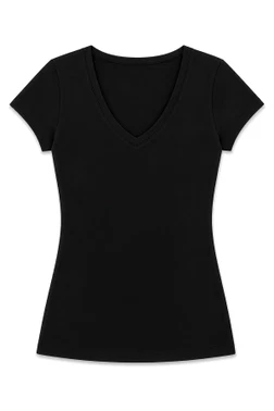 Yıldız Çamaşır Pamuklu Likralı V Yaka Kısa Kol Kadın T-Shirt Siyah Yıldız 2371 - Alternatif Görünüm