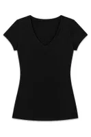 Pamuklu Likralı V Yaka Kısa Kol Kadın T-Shirt Siyah Yıldız 2371 Siyah detay görünüm