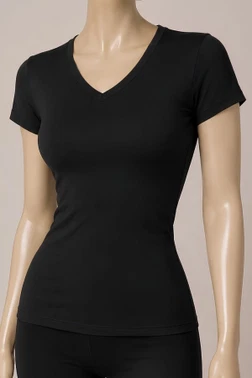 Yıldız Çamaşır Pamuklu Likralı V Yaka Kısa Kol Kadın T-Shirt Siyah Yıldız 2371