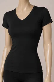Yıldız Çamaşır Pamuklu Likralı V Yaka Kısa Kol Kadın T-Shirt Siyah Yıldız 2371