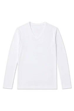 Yıldız Çamaşır Pamuklu Likralı V Yaka Uzun Kol Erkek T-Shirt Beyaz Yıldız 350 - Alternatif Görünüm