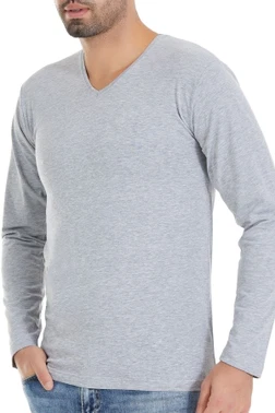 Yıldız Çamaşır Pamuklu Likralı V Yaka Uzun Kol Erkek T-Shirt Gri Yıldız 352