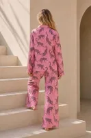 Pamuklu Pembe Leopar Desenli Düğmeli Uzun Kollu Pijama Takımı Bella Notte 61265 Pembe farklı açı