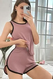 Pamuklu Siyah Biyeli Şortlu Pijama Takımı Bella Notte 7802