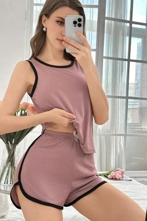 Pamuklu Siyah Biyeli Şortlu Pijama Takımı Bella Notte 7802