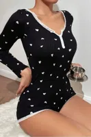Pamuklu Siyah Kalp Desenli Tulum Pijama Ruselin 5122 Siyah detay görünüm