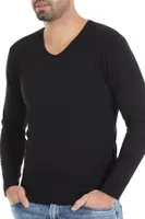 Pamuklu V Yaka Uzun Kol Erkek T-Shirt Siyah Yıldız 351 Siyah