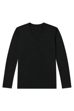 Yıldız Çamaşır Pamuklu V Yaka Uzun Kol Erkek T-Shirt Siyah Yıldız 351 - Alternatif Görünüm