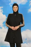 Pantolonlu Kolu Şeritli Tam Tesettür Mayo Siyah Akbeniz 31065 Siyah görsel 4