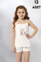 Parça Baskılı İp Askılı Kız Çocuk Atlet 12'li Kota 3408 Asorti görsel 5