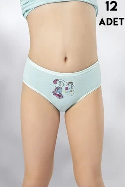 Parça Baskılı Penye Kız Çocuk Bikini Külot 12'li Kota 3410 - Alternatif Görünüm