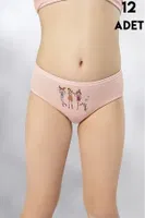 Parça Baskılı Penye Kız Çocuk Bikini Külot 12'li Kota 3410 Asorti farklı açı