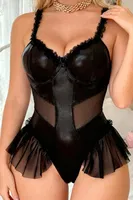 Parlak Fantezi Body Tül Fırfır Midi Etekli Transparan Detaylı Lily Bianca LB-292 Siyah