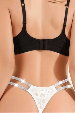 Real Passione Parlak Çift Britli Dantelli Fantezi Kadın Beyaz String Real Passione 312 - Alternatif Görünüm