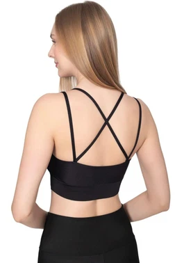 Anı Pedli İnce Askılı Sırtı Çapraz Çift Askılı Spor Crop Büstiyer Toparlayıcı Destek - Alternatif Görünüm