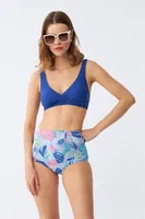 Pedli Yaprak Desenli Yüksek Bel Sax Bikini Takımı Akbeniz 35016 Saks görsel 4