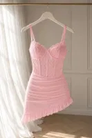 Pembe Asimetrik Kesim Fırfırlı Gecelik Bella Notte 35720 Pembe görsel 4
