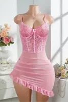 Pembe Asimetrik Kesim Transparan Fantezi Gecelik Ruselin 2305 Pembe görsel 4