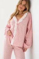 Pembe Beyaz Pötikare Fisto Fırfır Detaylı Uzun Kollu Pijama Takımı Bella Notte 61249 Pembe