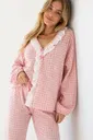 Pembe Beyaz Pötikare Fisto Fırfır Detaylı Uzun Kollu Pijama Takımı Bella Notte 61249