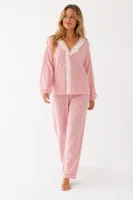 Pembe Beyaz Pötikare Fisto Fırfır Detaylı Uzun Kollu Pijama Takımı Bella Notte 61249 Pembe detay görünüm