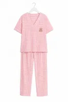 Pembe Beyaz Pötikare V Yaka Kısa Kollu Pijama Takımı Bella Notte 61251 Pembe görsel 5