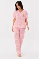 Pembe Beyaz Pötikare V Yaka Kısa Kollu Pijama Takımı Bella Notte 61251 Pembe farklı açı