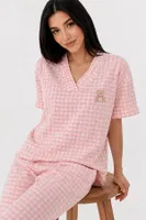 Pembe Beyaz Pötikare V Yaka Kısa Kollu Pijama Takımı Bella Notte 61251 Pembe