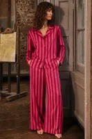Pembe Bordo Çizgili Belmando Dokuma Uzun Kollu Düğmeli Pijama Takımı Bella Notte 61307 Pembe farklı açı