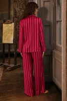 Pembe Bordo Çizgili Belmando Dokuma Uzun Kollu Düğmeli Pijama Takımı Bella Notte 61307 Pembe görsel 4
