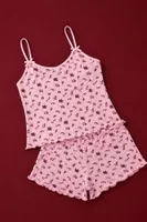Pembe Çiçek Desenli Askılı Şortlu Takım Bella Notte 79069 Pembe farklı açı