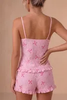 Pembe Çizgili Fiyonk Detaylı Askılı Şortlu Pijama Takımı Bella Notte 79065 Pembe farklı açı