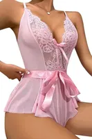 Pembe Dantelli Saten Kuşaklı Fantezi Gecelik Ruselin 2118 Pembe farklı açı